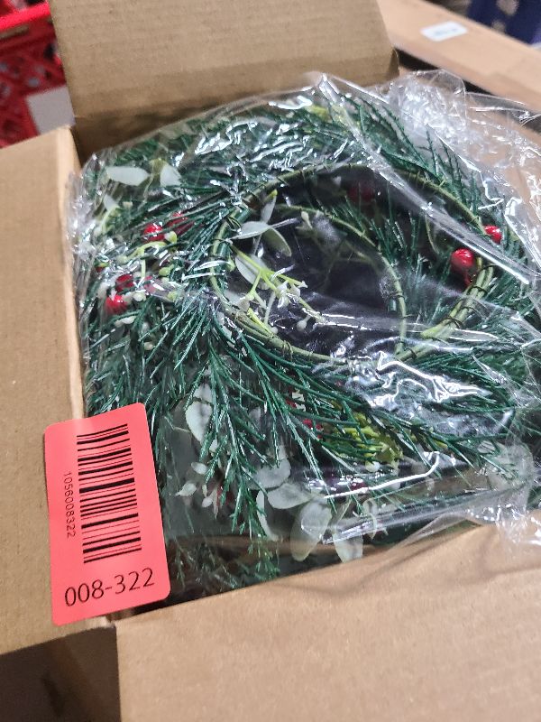Photo 1 of 18 Pcs 8" Mini Christmas Wreaths for Kitchen Cabinet Small Christmas Candle Rings Wreaths, Front Door Pillars/Home Table Centerpieces Hanging Garlands, for Windows/Wedding Decor (No Red Ribbon)