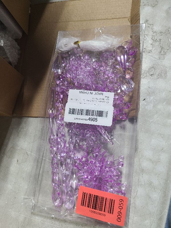 View 2 of 18pcs Crystal Christmas Ornaments for Christmas Tree Decorations-Dark Purple and Light Purple Hanging Acrylic Snowflake and Icicle Ornaments with Drop Pendants for New Year Party Decorations Supplies