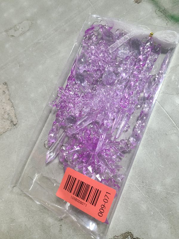View 2 of 18pcs Crystal Christmas Ornaments for Christmas Tree Decorations-Dark Purple and Light Purple Hanging Acrylic Snowflake and Icicle Ornaments with Drop Pendants for New Year Party Decorations Supplies