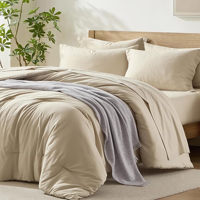 Photo 1 of **MSRP 47.99**Homelike Moment Queen Comforter Set with Sheets, 7 Piece Beige Comforter Set Queen Size, Full Size Bed in a Bag Lightweight and Machine Washable