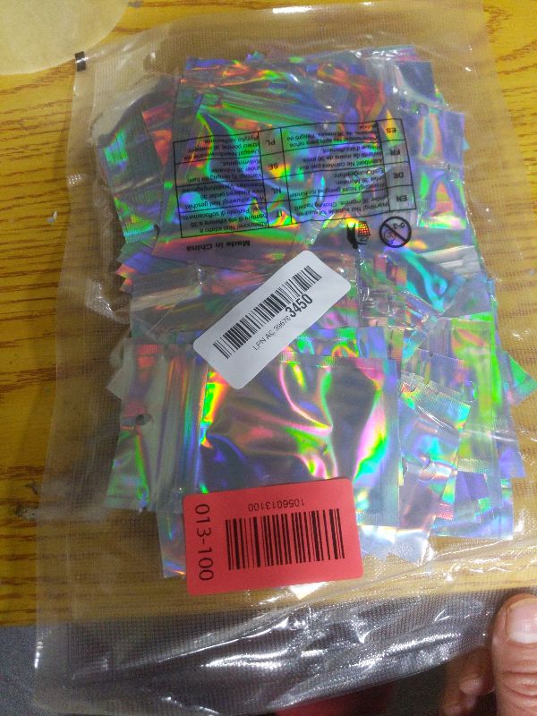 Photo 1 of 100 Pack Holographic Gift Bags Resealable Bags for Small Business Clear Window Plastic Pouches for Snacks Jewelry Candy Multipurpose Storage Colorful Zipper Seal ?3 x 4.8inch?