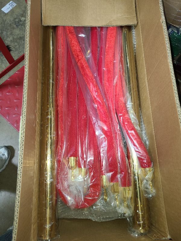 Photo 1 of  8pcs Sturdy Gold Stanchion Posts and 8pcs High Quality Red Carpet Velvet Ropes, Water/Sand/Concrete Fillable Leakproof Base, Crowd Control Barriers for Birthday, Prom, Business, Wedding