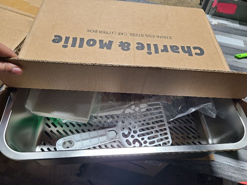 Photo 1 of 19.7''x13.8''x6'' Stainless Steel Sifting Litter Box for Pine Pellets, Stainless Steel Litter Box for Sifter Litter Pan System, Metal Litter Tray with Pee Pad and Scoop, Odor Control, Easy Cleaning