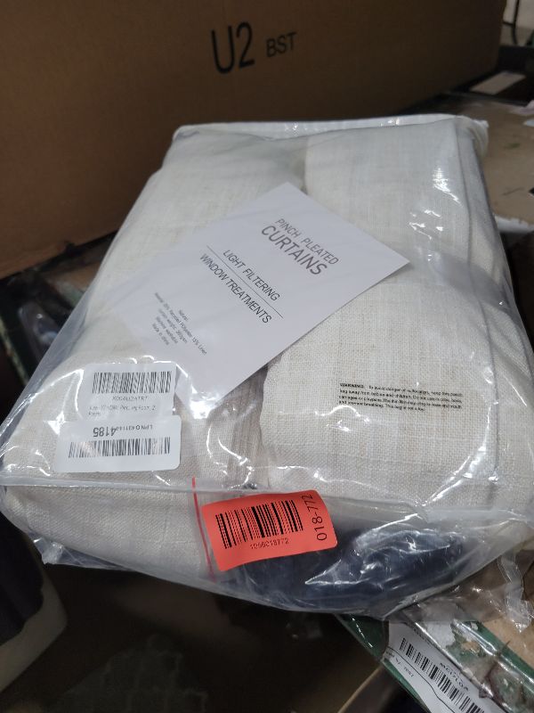 Photo 1 of 102 Inch Long Curtains Pinch Pleated Curtains for Living Room, Floor to Ceiling Light Filtering Pleat Drapes Natural Textured Thick Semi-Sheer Window Curtain with Hooks for Bedroom Farmhouse 2 Panels