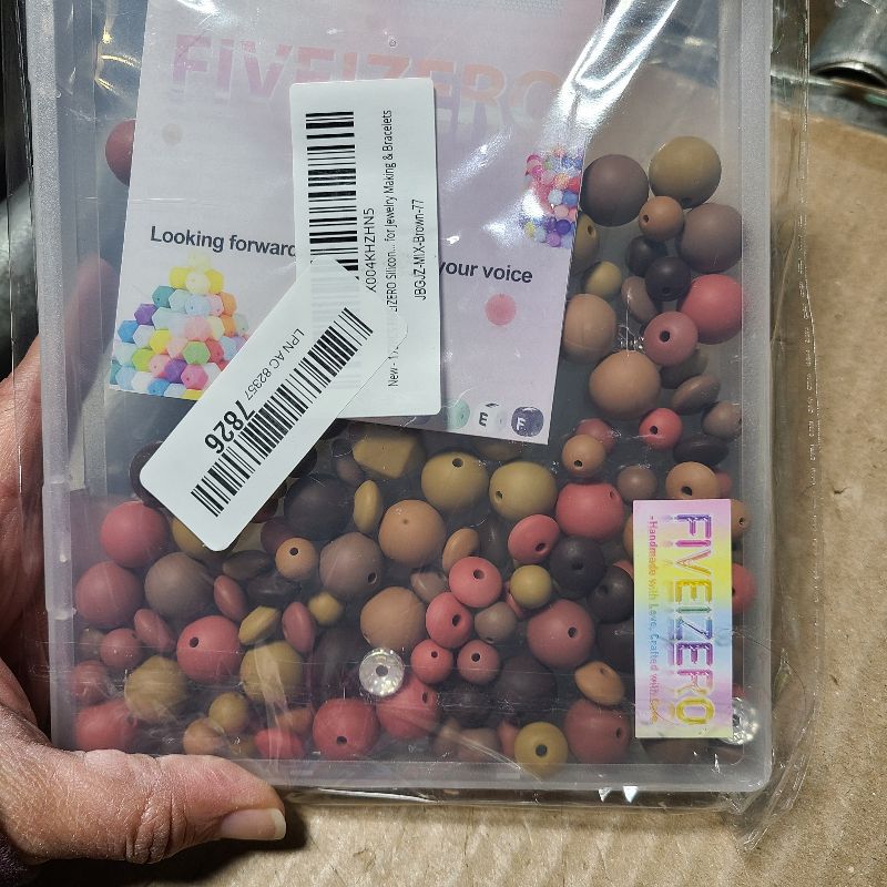 Photo 1 of 172PCS FIVEIZERO Silicone Beads for Keychain Making, 6 Mixed Colors Silicone Focal Beads Kit, 9mm & 15mm Round Lentil Hexagon Bead & Rhinestone Spacer Bead for Jewelry Making & Bracelets (Brown)