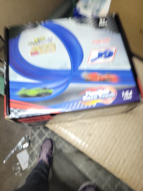 Photo 1 of 15 Ft Flexible Race Car Track for Kids, Double-Sided Racetrack for 1:64 Diecast Cars Toys, Rolls Up Portable Race Tracks with 4 Car & Suction Cups, Birthday Gifts for Boys Girls Ages 3-5 5-7, Blue