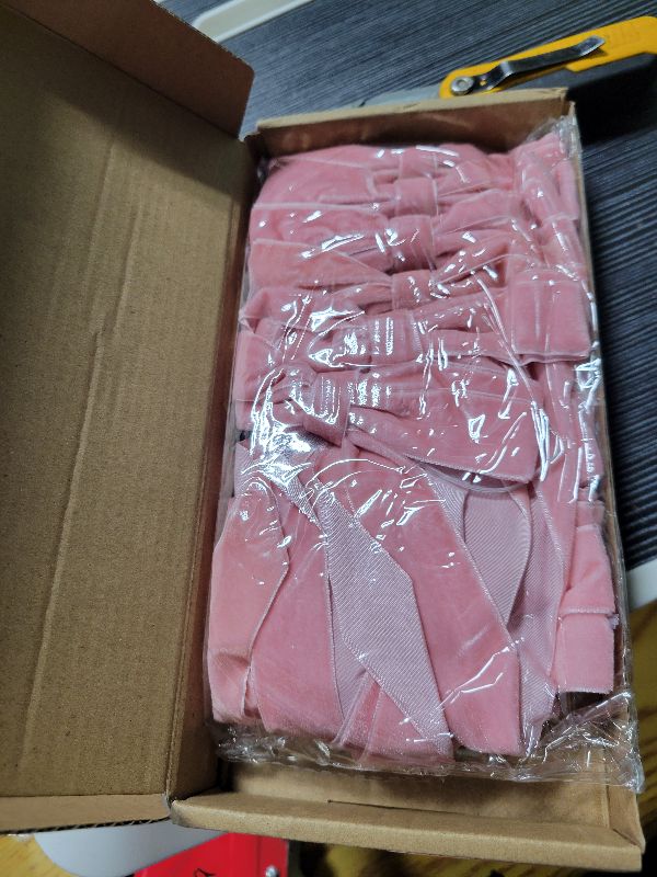 Photo 1 of 15 Pcs Pink Velvet Ribbon Bows for Christmas Tree 5in x 10in x 1in Vintage Velvet Bows Xmas Ornaments for Christmas Tree Wreath Garland Party Decor(Pink)