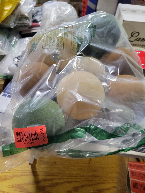 Photo 1 of 12 Pcs Christmas Velvet Balls 4 Inch Flocked Christmas Hanging Ornaments Mixed Color Handmade Velvet Balls Xmas Tree Ornaments Xmas Tree Bulbs for Wedding Anniversary Party Brown Green Cream White