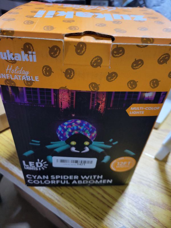 Photo 1 of 12Ft Giant Halloween Inflatables Spider Built-in 7-Color-Shifting Eyes & 3-Effect-Flashing Belly, Large Halloween Decorations Outdoor Huge Blow Up Yard Decorations Blowups for Holiday- 1PCS?Cyan?