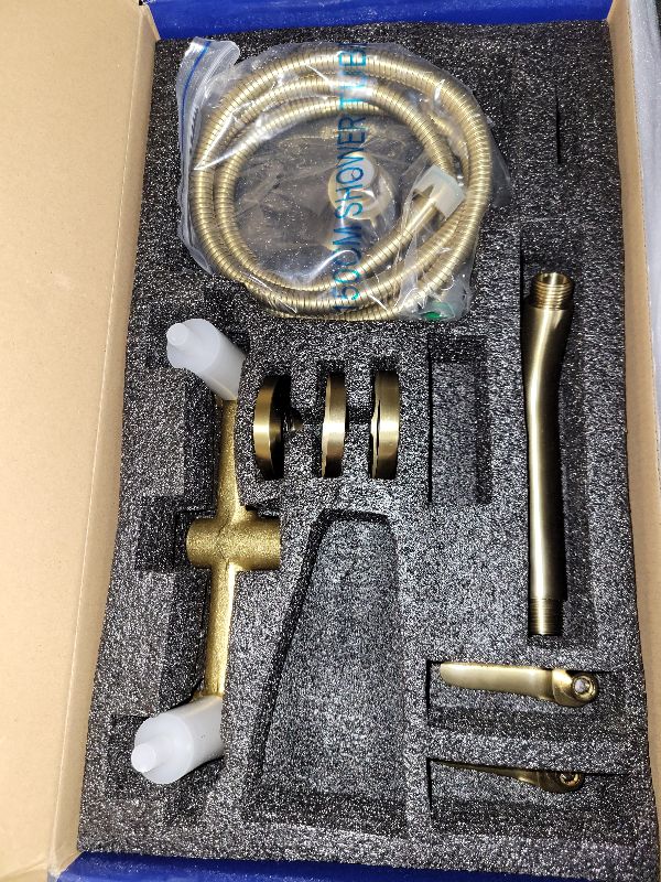 Photo 1 of 2 Handle Shower Faucet Shower System Complete 2 in 1 Shower Combo Set with Handheld Showerhead Shower Trim Kit Two Handle Shower Fixtures Brushed Gold