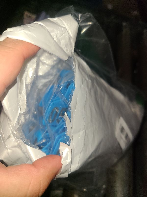 Photo 1 of 100PCS 001-100 Number Plastic Livestock Ear Tags - Farm Animal ID Tags in Yellow, Green, Blue, Orange - Cattle, Sheep, Goats, Pigs Hogs Mark Label (Blue)