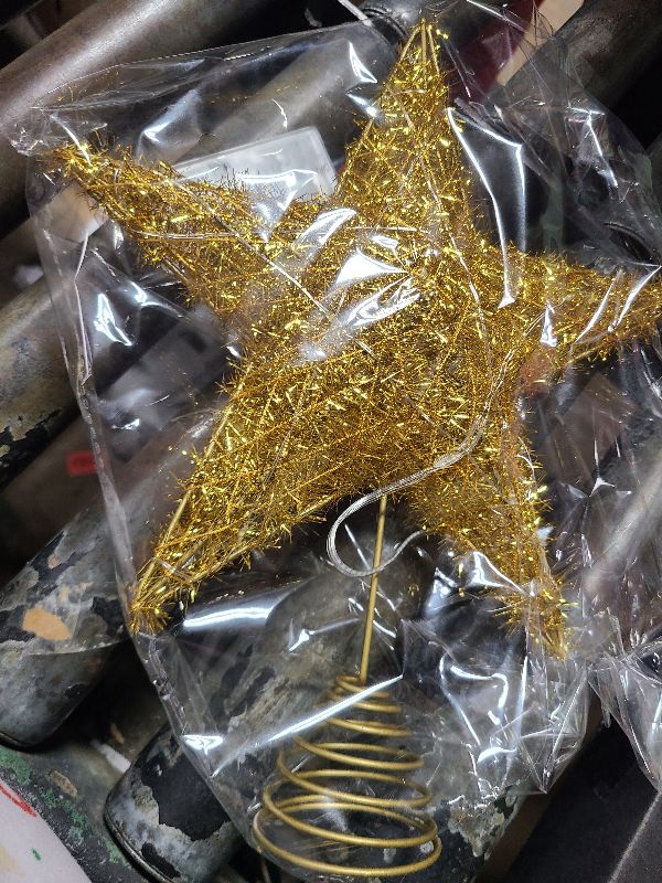 Photo 1 of 11.8'' Light-up Christmas Tree Topper Star, 20 Warm White LED Lights with Sparkling Yarn, Xmas Tree Top Decoration (Golden)