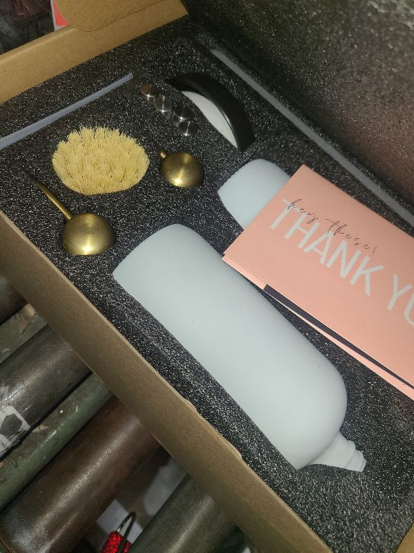 Photo 1 of [Luxury] Kitchen Soap Dispenser Set - 16OZ White Glass Bottle, Stainless Steel Pump, Instant Dry Tray, Waterproof Labels, Non-Slip Silicone Pad, and Dish Brush | Upgrade for Your Kitchen and Bathroom