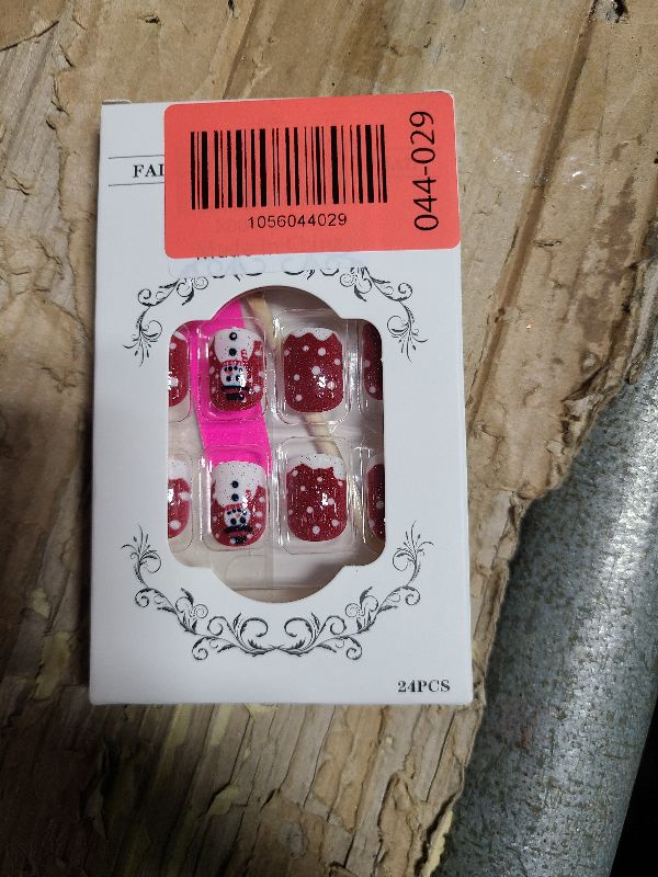 Photo 1 of 24Pcs Christmas Fake Nails Square Short Press On Nails Red Acrylic Nails Press Ons Winter False Nails With Cute Snowman Designs Full Cover Glue On Nail Christmas Stick On Nail For Women