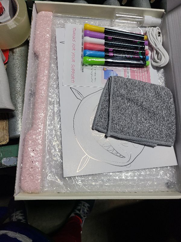 Photo 1 of 16-Inch Rechargeable Doodle Glow LED Note Board, 7-Color Light Modes, Neon Art Dry Erase Light Up Drawing Pad with Built-in Stand, Sketching Gift Toy for Kids/Girls/Teens, 5 Markers & Tracing Book