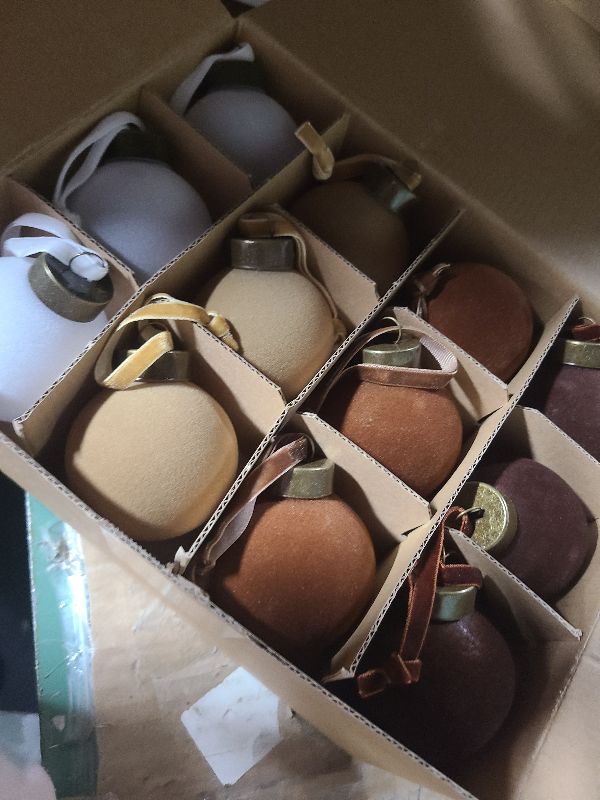 Photo 1 of 24 Pcs Velvet Christmas Balls Bulk Shatterproof Plastic Christmas Tree Decorations for Decorative Hanging Baubles (24, Brown?Green?Beige?Khaki, 2.36Inch)