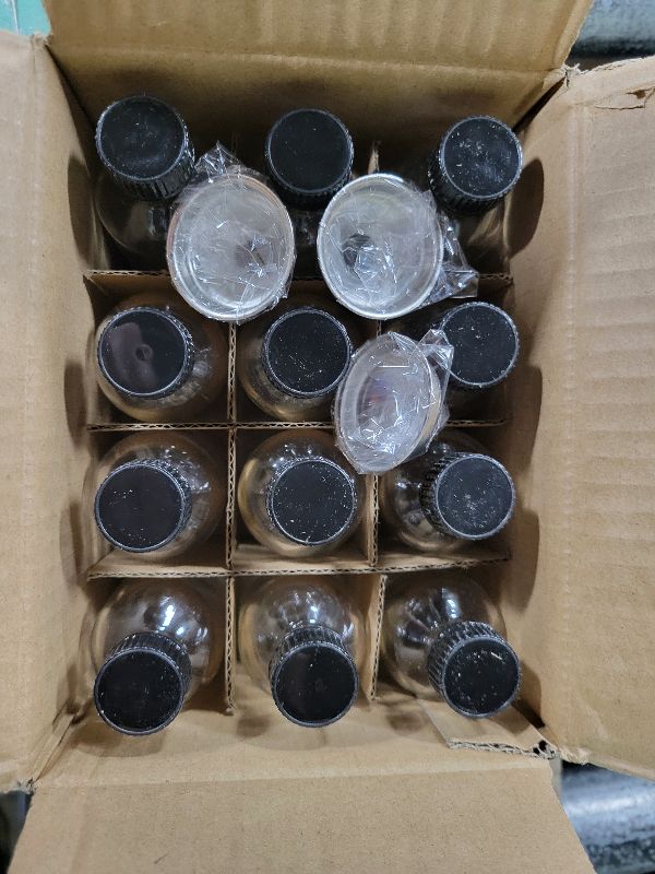 Photo 1 of 12 Pack, 2 oz Small Clear Glass Bottles w/Lid & 3 Funnels - 60ml Boston Shot Bottles for Health, Immunity, Potion, Wellness, Sample, Ginger, Juice - Mini Personal Care & Beauty Travel Bottle