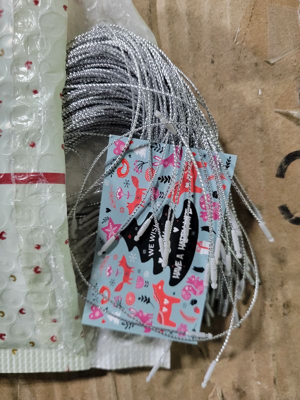 Photo 1 of 200Pcs Silver Ornament Hooks Ornament Hangers Ribbon Ornament String with Snaps Precut String Hangers Snap Fasteners Rope Hooks for Halloween Christmas Ornaments Price Tag Crafts Gift Tag