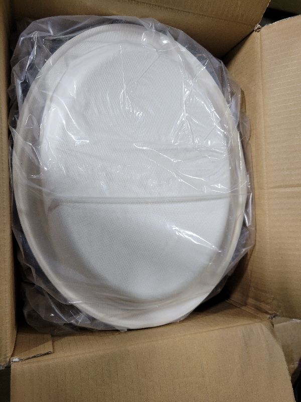 Photo 1 of 100% Compostable Oval Paper Plates 12 Inch, 125-Pack Large Heavy Duty Paper Plates Bulk,Biodegradable Bagasse,Eco-Friendly Disposable Dinner Plate for BBQ,Picnic,Party (BPI Certified,Microwaveable)