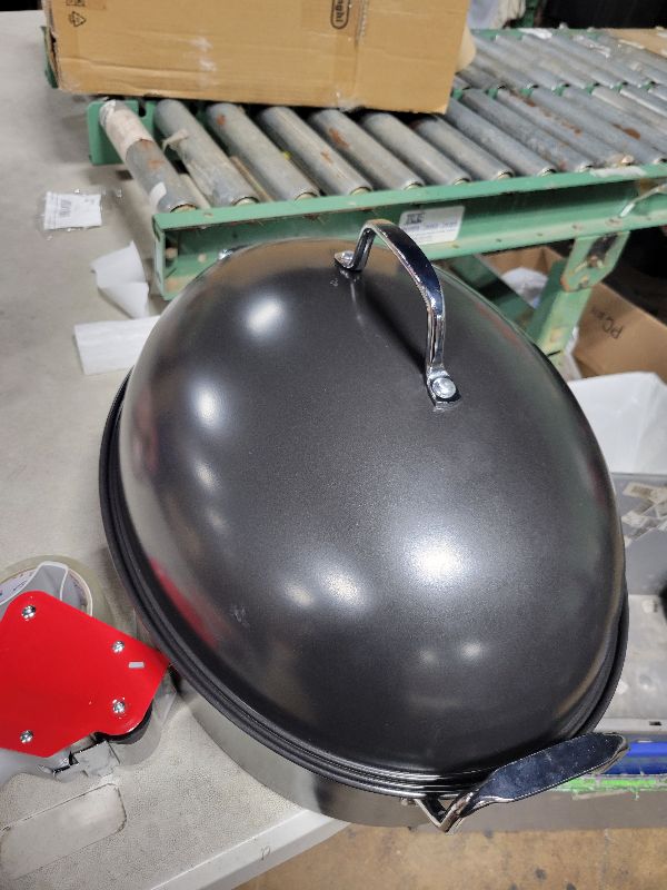 Photo 1 of 16 Inch Carbon Steel Roaster Pan with High Dome Lid and Rack – Oval Black Roasting Pan with Handles for Turkey, Chicken, Ham, and More
