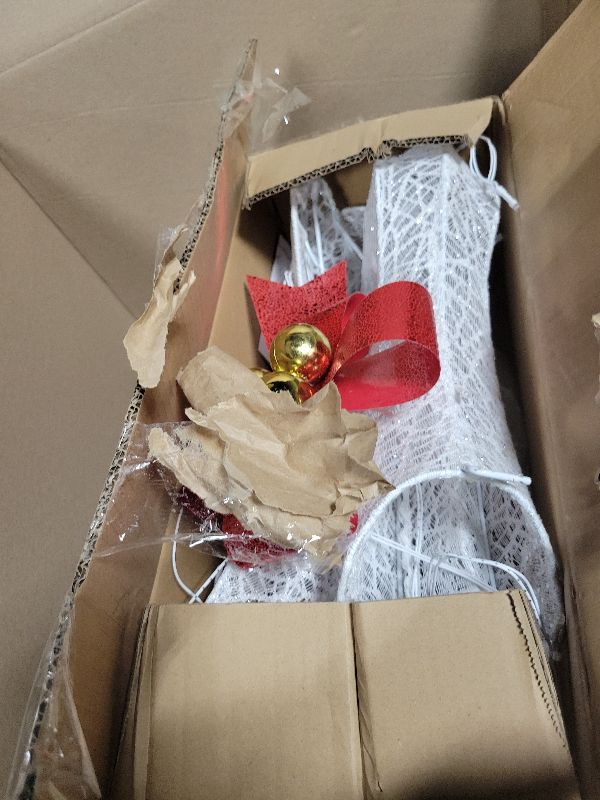 Photo 1 of 27" Christmas Deer Outdoor Decoration with Lights,3D Lighted-up Xmas White Reindeer with Red Bow and Bell Christmas Ornament,Kneeling Deer Perfect for Lawn Porch Indoor Outdoor Holiday Decor