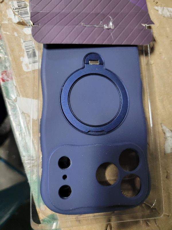 Photo 1 of 360 Spin Silicone Stand (Pro-Version) for iPhone 17 Pro Max Case: Cute Wavy [Full Camera Protection] (Fit for MagSafe) Shockproof Women Girl Phone Case for iPhone 17 Pro Max 6.9", Midnight Blue