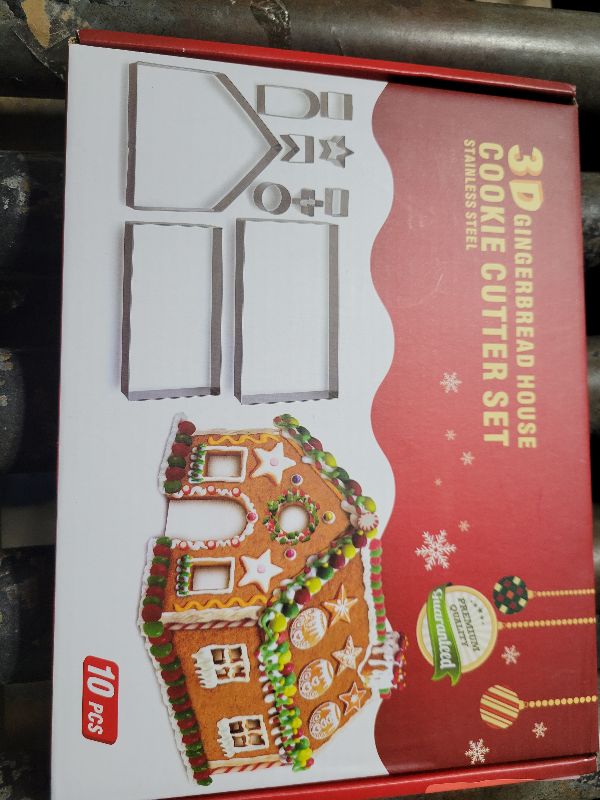 Photo 1 of 10Pcs Gingerbread House Cookie Cutters Set for Christmas Winter Holiday Baking and Decoration, Stainless Steel 3D Gingerbread House Kit for Kids Adults, Gift Package