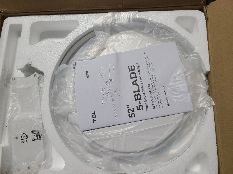 Photo 1 of TCL 52" Low Profile Ceiling Fan with Light, Slim, White, Flush Mount, DC Reversible Motor, 6 Speeds, Remote Control, Noiseless, Dimmable, LED Light, 3CCT, Modern Ceiling Fan for Bedroom Living Room