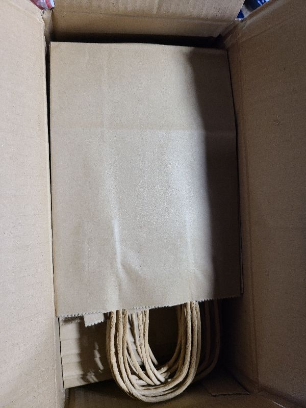 Photo 1 of 100 Pack 5.8x3.2x8.25 Inch Brown Kraft Paper Gift Bags with Handles - Bulk Small Plain Natural Bags for Birthday Party Favors, Grocery, Retail Shopping, Wedding, Craft, Goody, Takeouts, and Business