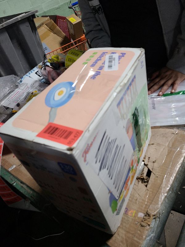 Photo 1 of 130Pcs Kitchen Playset, Toddler Pretend Cooking Play Pots, Pans, Utensils Cookware, Daily Food Fruit Veges, Shopping Storage Basket, Dessert, Prop Money, Learning Gift for Child (Turquoise)