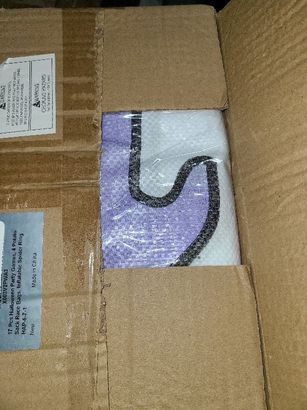 Photo 1 of 17 Pcs Halloween Party Games, 4 Potato Sack Race Bags, Inflatable Spider Ring Toss Game, 4 Eyeballs and Spoon Race Game for Kids Family Adults 4 Players Halloween Party Favor Decor Outdoor Indoor Yard