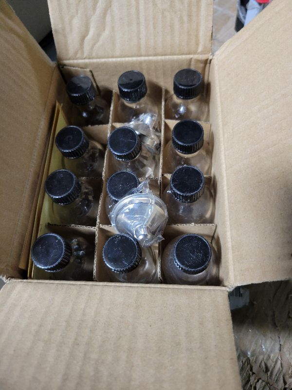 Photo 1 of 12 Pack, 2 oz Small Clear Glass Bottles w/Lid & 3 Funnels - 60ml Boston Shot Bottles for Health, Immunity, Potion, Wellness, Sample, Ginger, Juice - Mini Personal Care & Beauty Travel Bottle