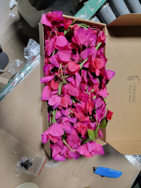 Photo 1 of 2 PCS 50 Inch Silk Bougainvillea Artificial Flowers, Faux Triangle Plum Flowers?Fake Bougainvillea Vine, Using for Wedding Porch Home Centerpieces Party Garden Indoor Outdoor Spring Decor (Fuchsia)