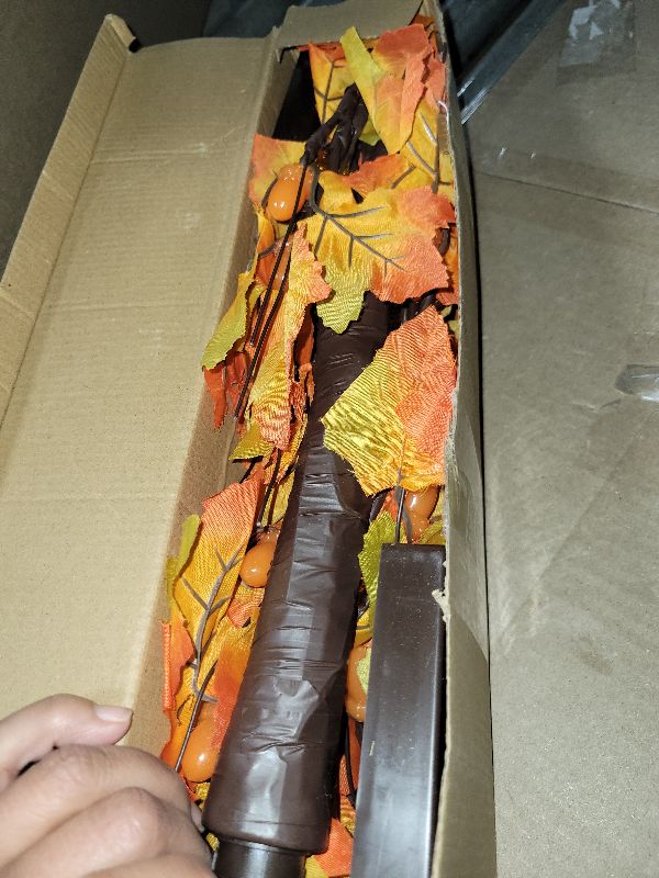 Photo 1 of 2 Pack 24 Inch Prelit Fall Maple Tree Fall Thanksgiving Decorations with 48 LEDs Battery Operated Timer Lighted Acorn Maple Artificial Tabletop Light Up Tree for Home Indoor Thanksgiving Table Decor