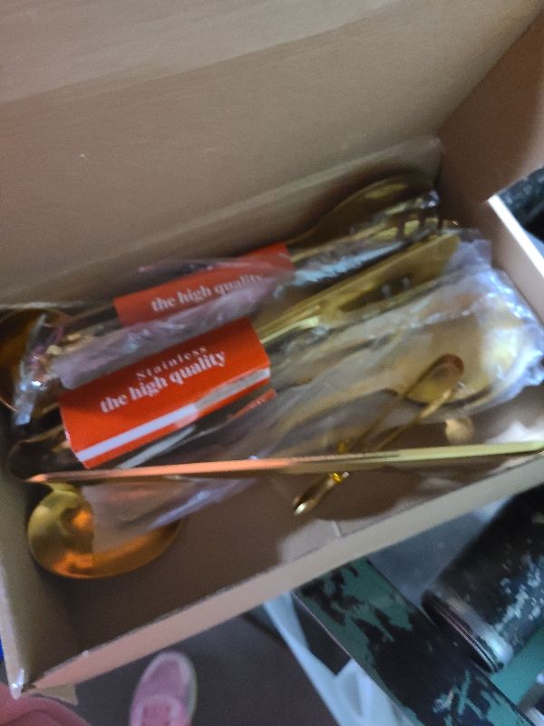 Photo 1 of 12Pcs Gold Serving Utensils Set, Stainless Steel Serving Utensils Set includes Serving Spoon, Serving Solted Spoons, Fork, Sugar Tongs, Food Tongs, Cake Spatula, Soup Spoon for Parties, Buffet