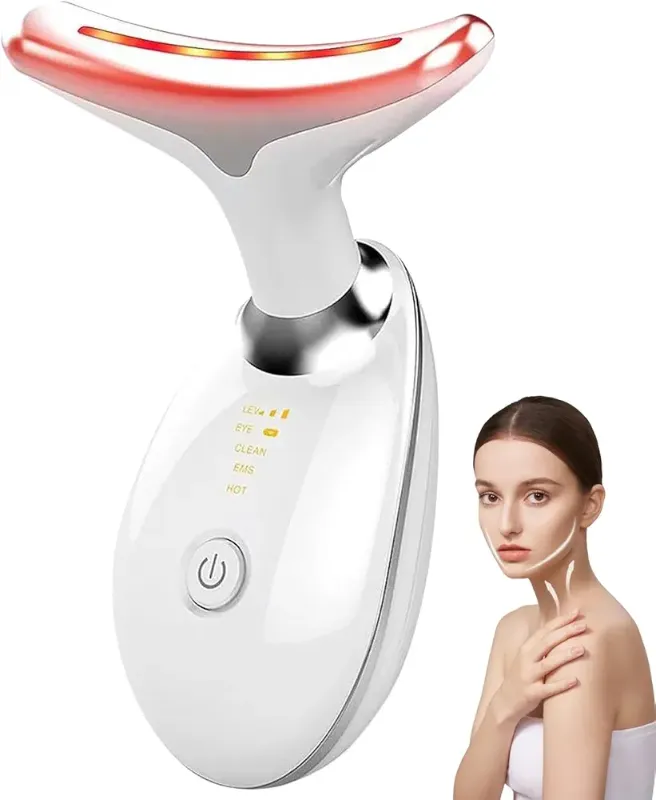 Photo 1 of Neck & Face Massager, 7-Color LED Multifunctional Facial Massager, White - Face Sculpting Tool