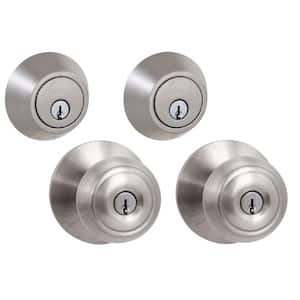 Photo 1 of 2 Sets All Keyed Same Entry Door Knob and Single Cylinder Deadbolt Combo Set, Round Ball Satin Nickel Exterior Door Knobs with Lock and Keys for Entrance and Front Door