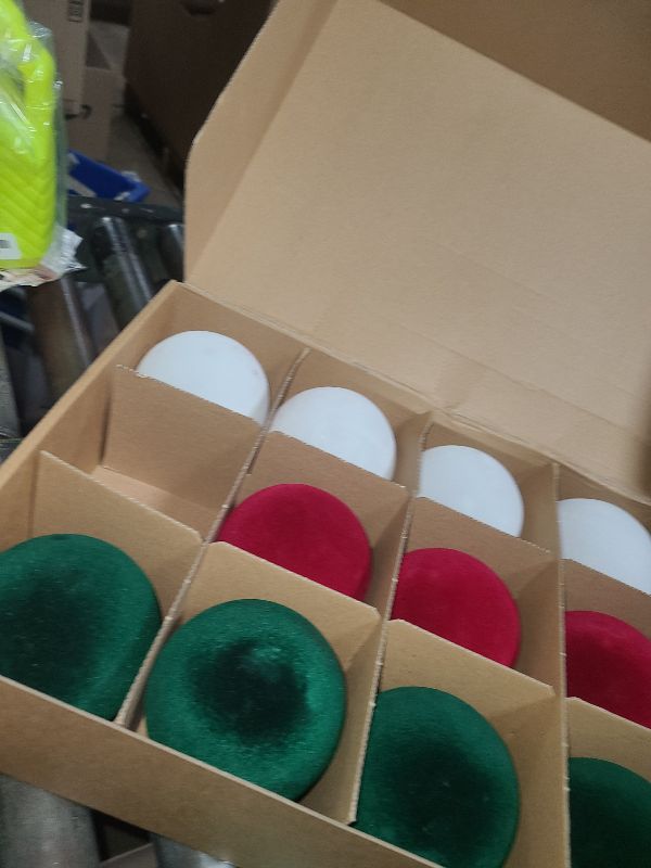 Photo 1 of 12 Pcs Velvet Christmas Balls Bulk Shatterproof Plastic Christmas Tree Decorations for Decorative Hanging Baubles (12, Wine red?Blackish Green?White, 3.94Inch)