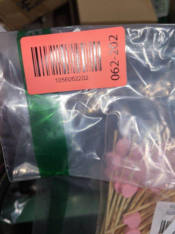 Photo 1 of 100pcs Pink Heart Cocktail Picks 4.7" Long Fruit Sticks Food Toothpicks Sandwich Appetizer Charcuterie Skewers, Made of Bamboo Wood, for Birthday Wedding Valentines Galentines Day Party Decorations