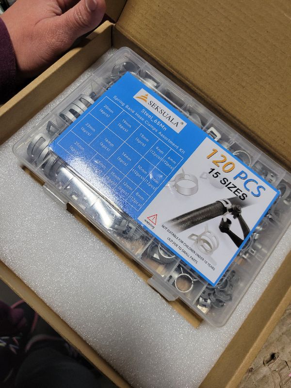 Photo 1 of 120Pcs 1/4" to 1" (6-25mm) Spring Band Hose Clamps Assortment Kit with Swivel Flat Hose Clamp Plier, SEKSUALA Constant Tension Steel Clamps for Fuel Lines, Silicone,Vacuum Hoses (Grey)