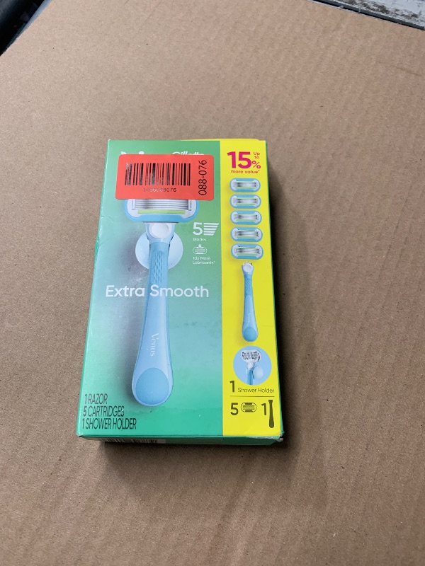 Photo 1 of ***FACTORY SEALED***Gillette Venus Extra Smooth Women's Razor with Reusable Handle, 5 Blade Refills and Shower Holder