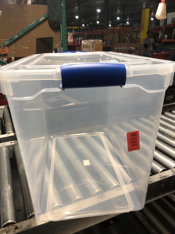 Photo 1 of (only one)(see all images) Pack Latching Lid, Clear Plastic Storage Organizer Bins, 112 Quart, Blue Latch - Stackable Organizing Container
