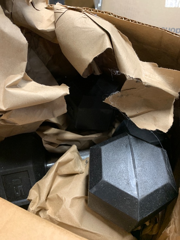 Photo 1 of (set of 10 and 15 lbs) Fitvids Rubber Encased Hex Dumbbell Set Contoured Handle for Muscle Toning