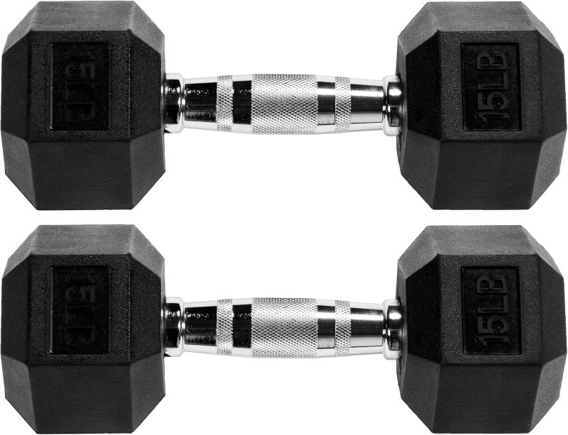Photo 1 of (set of 10 and 15 lbs) Fitvids Rubber Encased Hex Dumbbell Set Contoured Handle for Muscle Toning