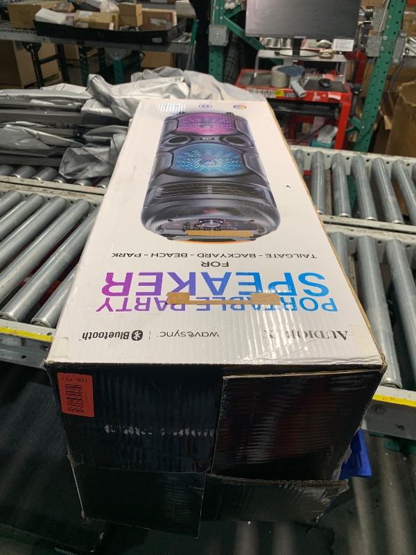 Photo 1 of ***************DAMAGE TO BOTTOM-WHEEL MISSING***************
Audiobox ABX-2900R Dual 8" Party Bluetooth Speaker - Light Weight with RGB Lights, Dual Channel Sound for Parties, DJ, Karaoke Ready