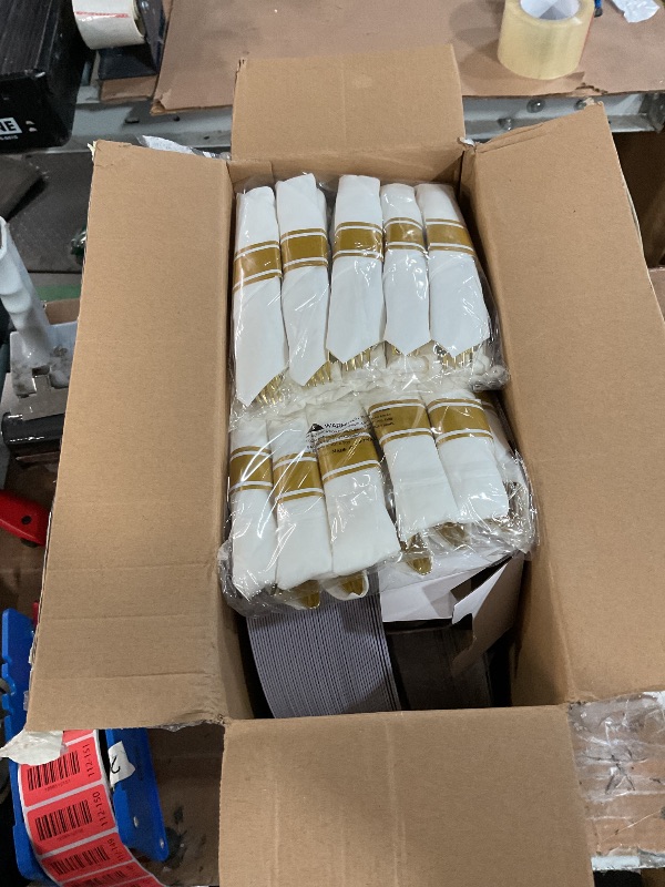 Photo 1 of (incomplete) WDF Partyware 350Piece Gold Dinnerware Set for 50 Guests - Gold Plastic Plates with Disposable Cutlery