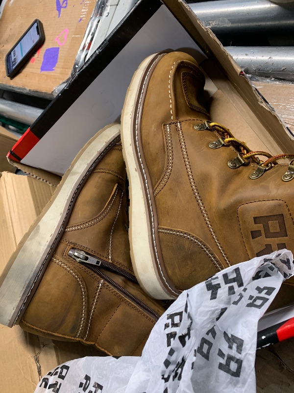 Photo 1 of ***(HEAVILY USED/ MINOR DAMAGE)***ROCKROOSTER Magnolia 6" Side-Zipper Wedge Boots for Men, Lightweight Soft Moc Toe Motorcycle Boots SAP309-Brown-10