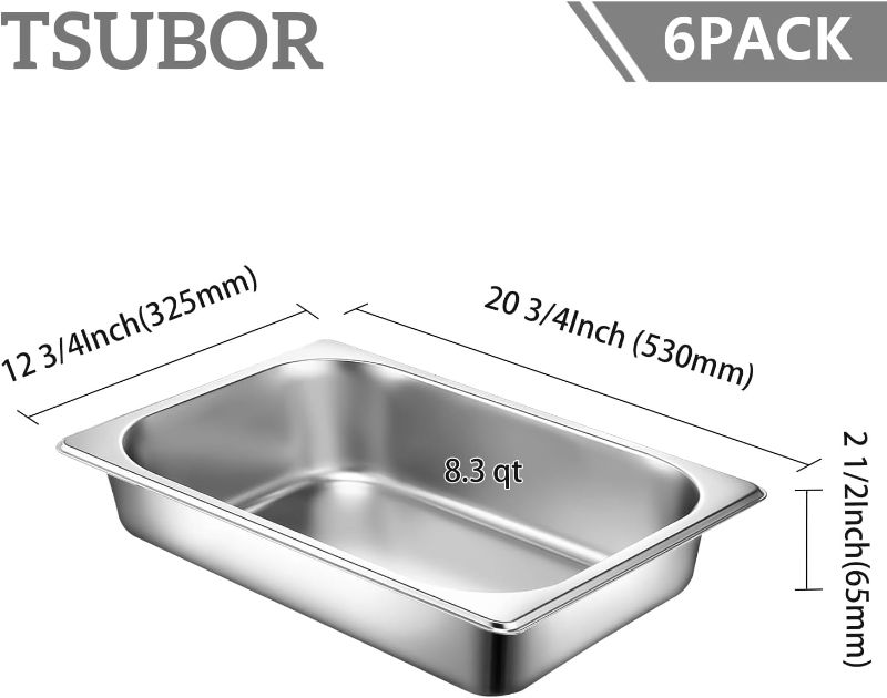 View 1 of  1/2 Half Size 2.5 Inch Stainless Steel Steam Table Pan Set Of 6