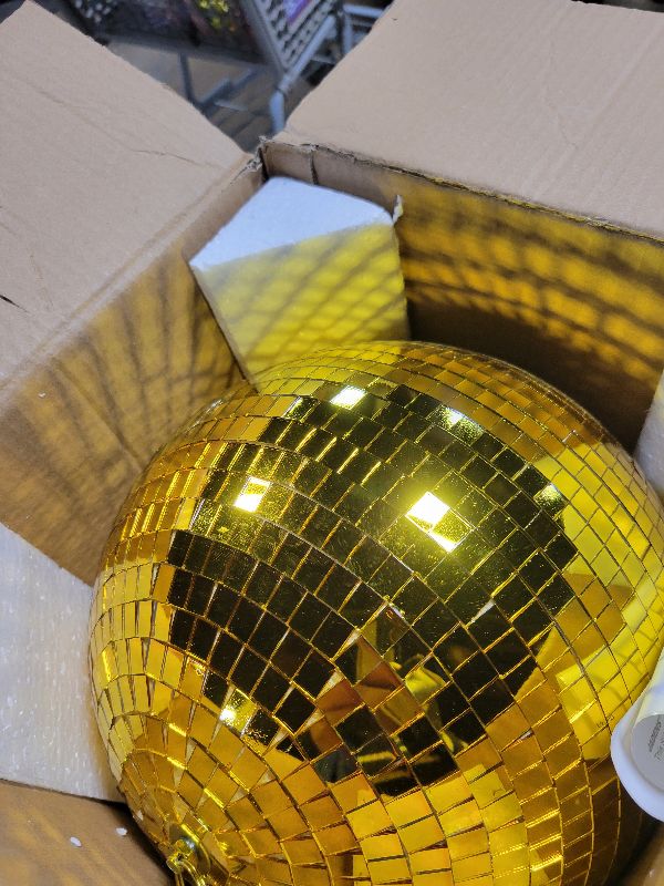 Photo 1 of 12-Inch Large Disco Ball with 20pcs Replacement Mirror, Gold Mirror Ball Disco Ball Decor for DJ, Club, Parties, Weddings, Party Events, Gold Large Disco Balls