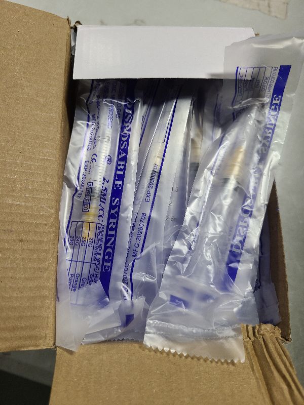 Photo 1 of 100 Pack 2ml (2.5ml) Plastic Luer Lock Syringa with 25Ga and Cap, Individually Sealed Wrapped, for Scientific Labs, Measuring Liquid, Refilling Cartridges or Glue Applicator